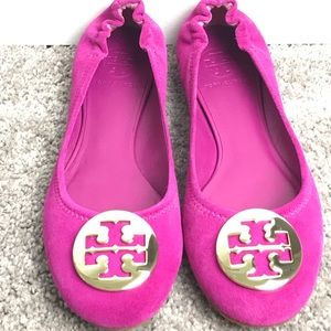 Tory Burch Reva Suede Logo Ballerina Flat,